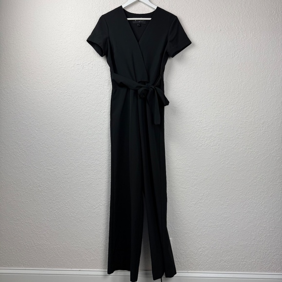 Nicole Miller Womens Collection Black Wrap Front Short Sleeve Jumpsuit 4 - Picture 2 of 14